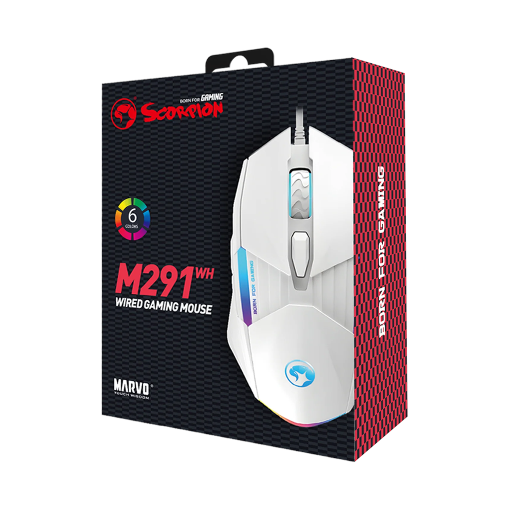 MARVO - MOUSE GAMING CON ILUMINACIÓN M291 - HASTA 6400DPI. ILUMINACIÓN 6 COLORES RGB. COLOR BLANCO.