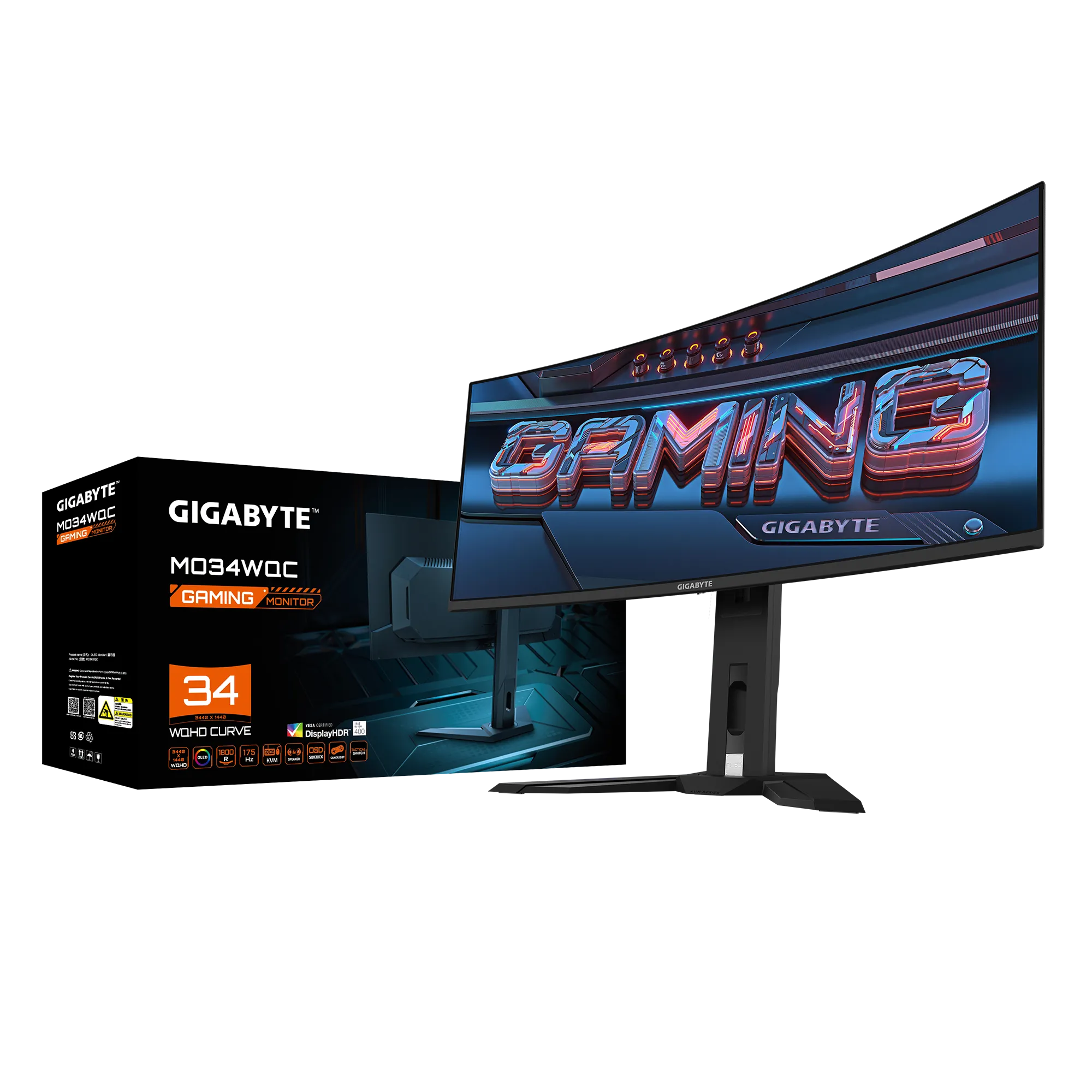 Monitor Gigabyte  OLED Curved Screen 34"  3440 x 1440 - IPS - HDMI / DisplayPort / USB / USB-C - Black