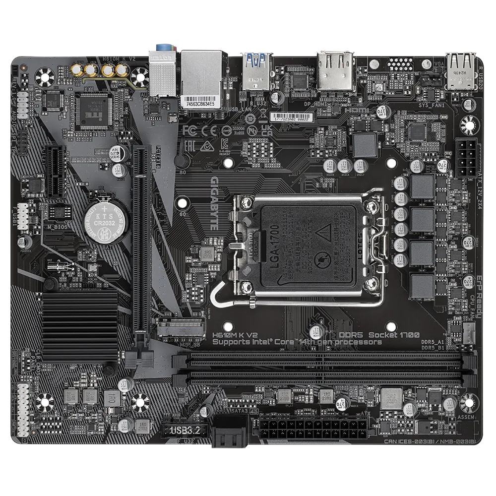 Motherboard Gigabyte - LGA1700 Socket - Intel H610 - H610M K V2