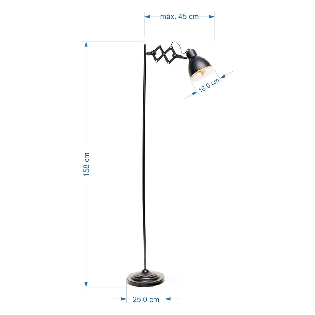 Lámpara Luminaria De Pie Zig Zag Negra E27 40w D22cm