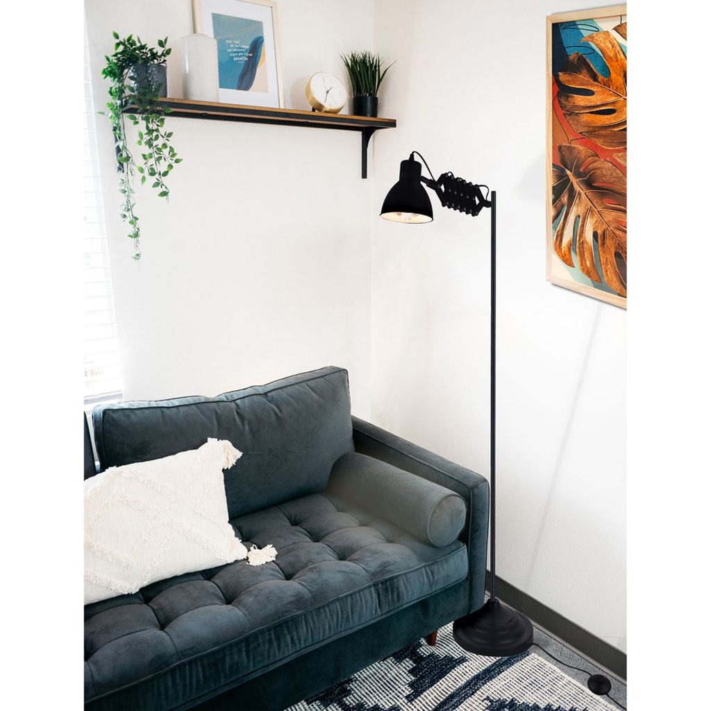 Lámpara Luminaria De Pie Zig Zag Negra E27 40w D22cm