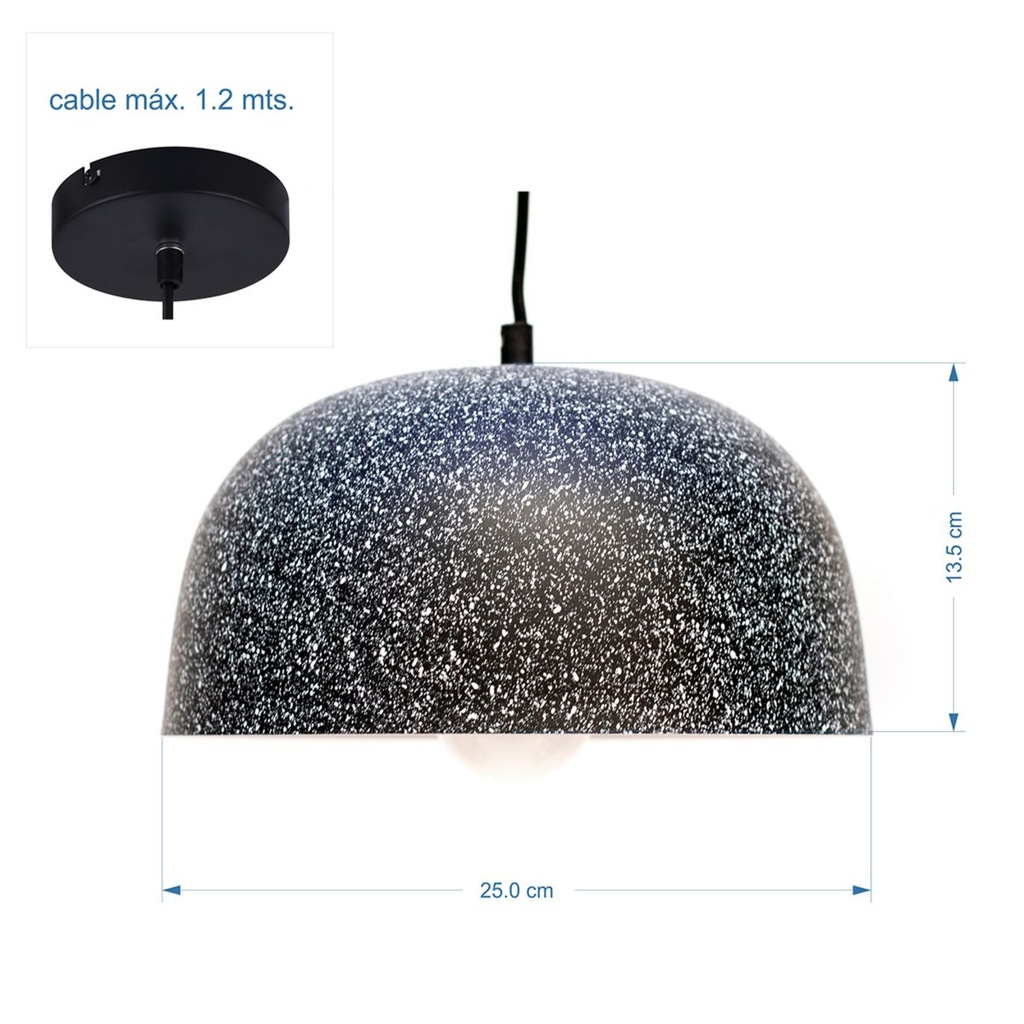 Luminaria de techo colgante terrazo negra con blanca 25x17cm