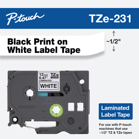 CINTA TZE231 NEGRO/BLANCO 12MM PARA BROTHER PT
