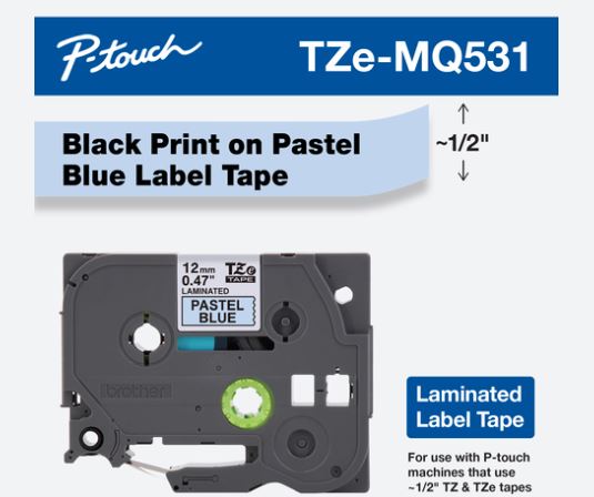 CINTA DOBLE ADHESIVO BROTHER TZEMQ531 NEGRO/CELESTE PASTEL 12MM