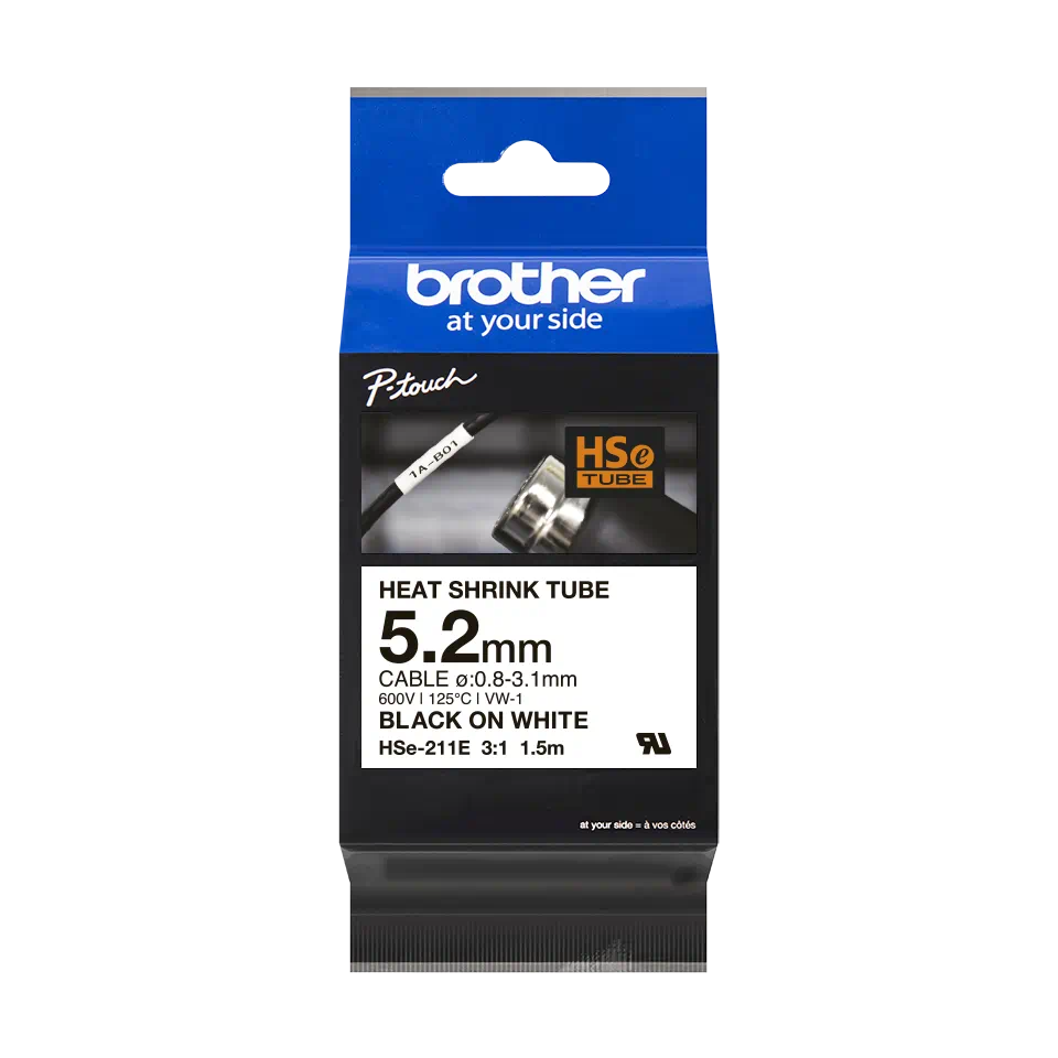 CINTA BROTHER HSE211E TERMOCONTRAIBLE 3:1 NEGRO/BLANCO 6MM