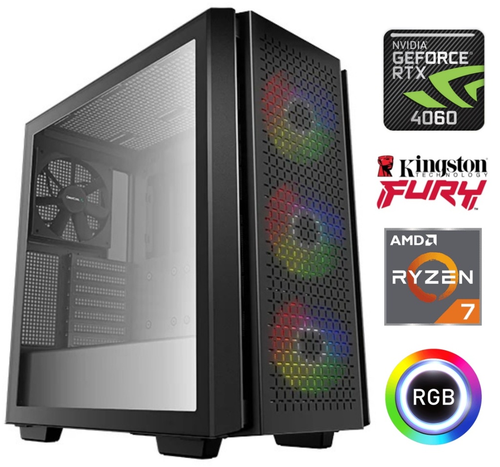 Equipo Gamer Ryzen 7 8700F, 16GB, 1TB NVMe, RTX 4060 8GB