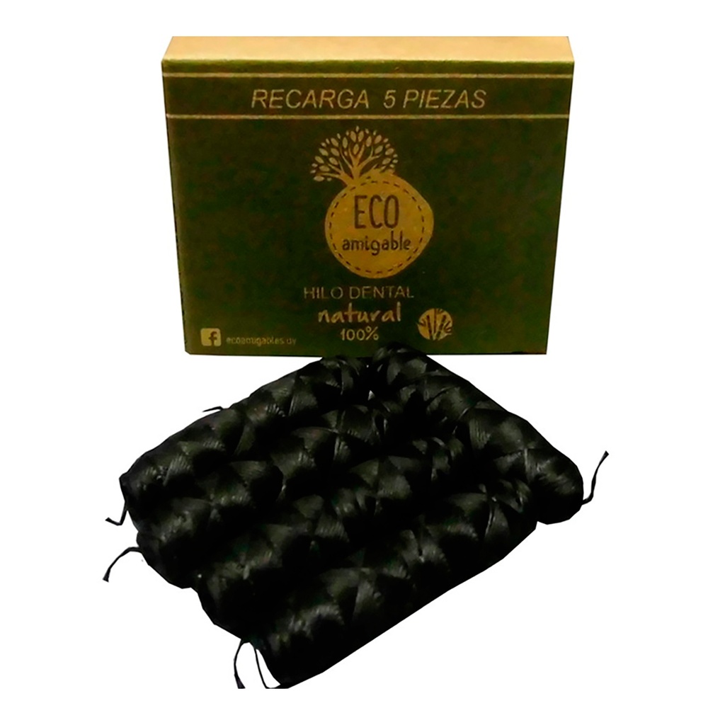 RECARGA HILO DENTAL ECOLÓGICO DE CARBÓN DE BAMBÚ - PACK x 5 UNIDADES. SABOR MENTA.