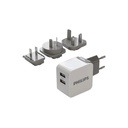 PHILIPS - CARGADOR DE PARED USB x 2 DLP2220/10 - 15,5W. 4 CONECTORES INTERCAMBIABLES